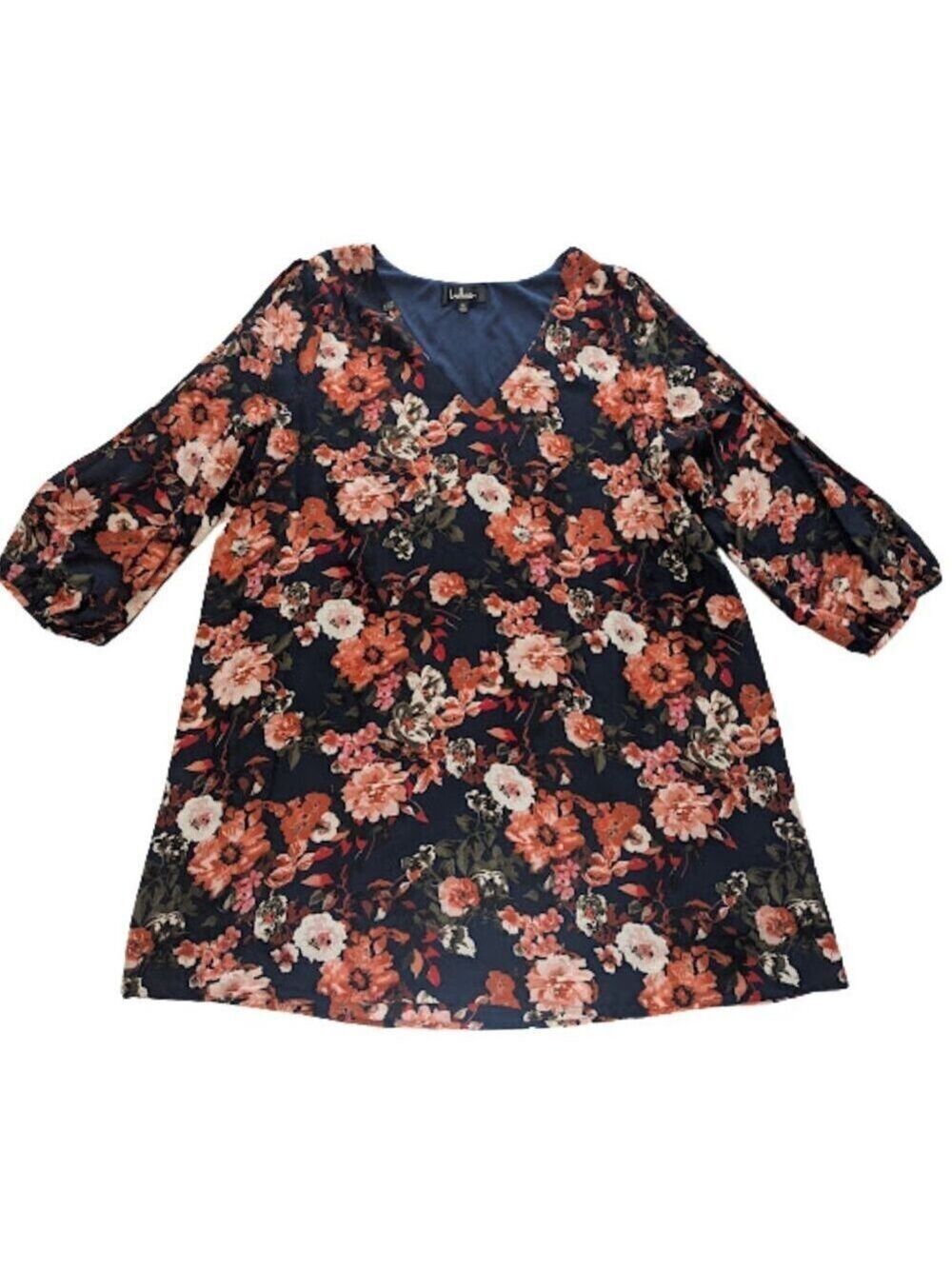 Lulus Floral Dressed Up Navy Blue Print Shift Dress Split Sleeve *Sz XL